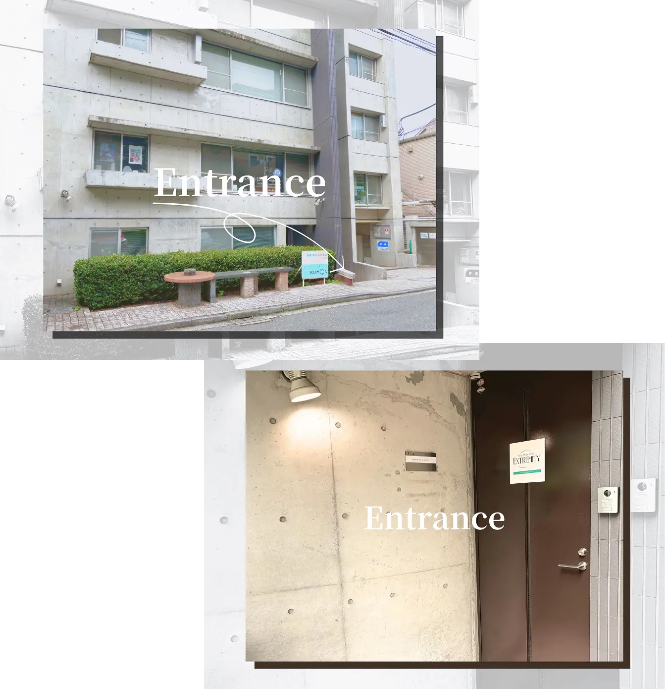 サロンの外観と入口が見える建物